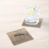 マラード・ダックが飛んでいる スクエアペーパーコースター (インサイチュ)