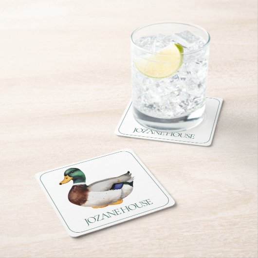 マラ名門私立校風のードダックパーソナライズされた スクエアペーパーコースター (インサイチュ)