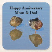 マラ結婚ード・ダック夫妻の記念日 スクエアペーパーコースター (正面)