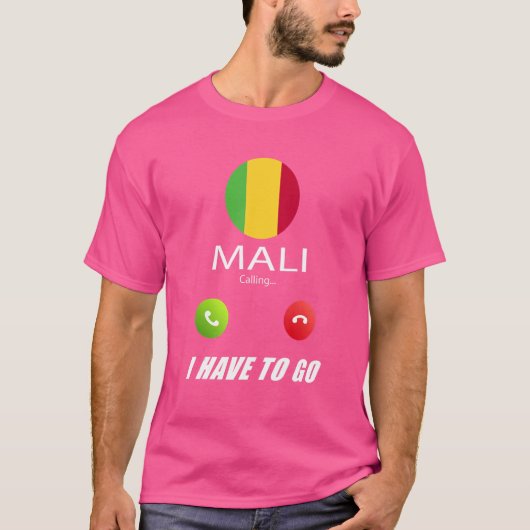マリが電話で発信しているマリ国旗 Tシャツ (正面)