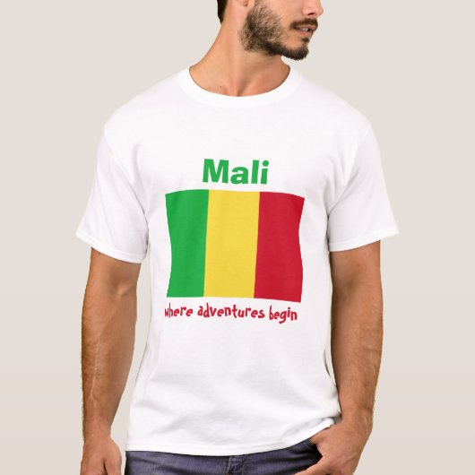 マリの旗+地図+テキストTシャツ Tシャツ (正面)
