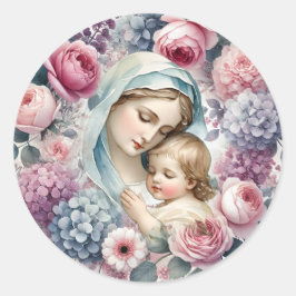 マリアとイエスのフローラヴィンテージ宗教 ラウンドシール