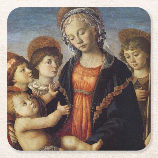 マリアとベビーイエスと天使のクリスマス スクエアペーパーコースター (正面)