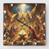 マリアとヨセフは優しくベビー・イエスを崇拝 スクエア壁時計 (正面)