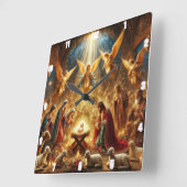 マリアとヨセフは優しくベビー・イエスを崇拝 スクエア壁時計 (傾斜)