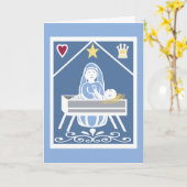 マリアと星とハートと王冠のいるマンネジャーの中の赤ちゃんイエス カード (黄色い花)