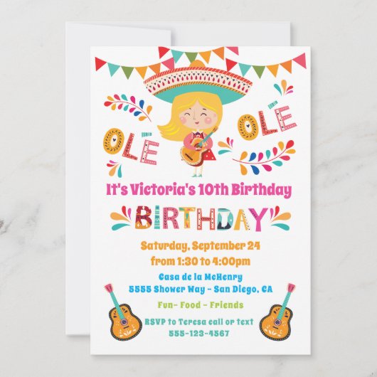 マリアチガールメクシアンフィエスタバースデーパーティー 招待状 (正面)