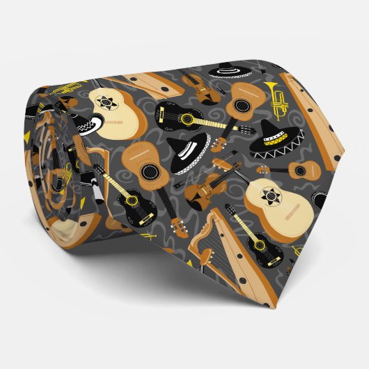 マリアチバンド楽器グレイ ネクタイ (ロール)