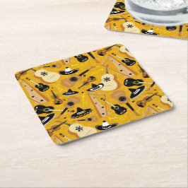 マリアチ管弦楽団の模様オンゴールデンイエロー スクエアペーパーコースター