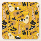 マリアチ管弦楽団の模様オンゴールデンイエロー スクエアペーパーコースター (正面)