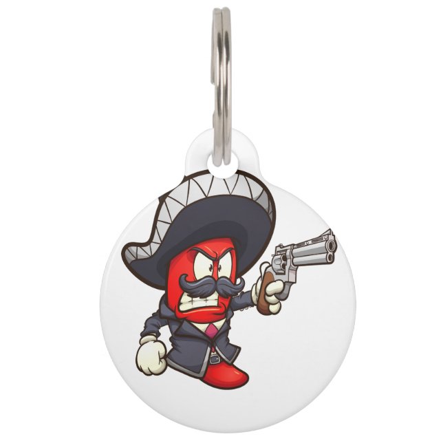 マリアッチの衣装とレボを着た赤い唐辛子 ペット　ネームタグ (正面)