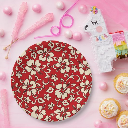 マリアハイビスカスハワイアンフローラ ペーパープレート (パーティー)