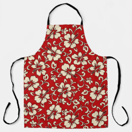 マリアハイビスカスハワイアンレッド&クリーム エプロン