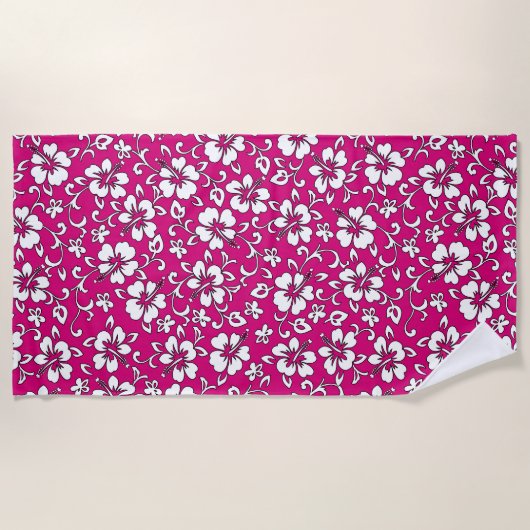 マリアハワイアンハイビスカス熱帯フローラ – マゼンタ ビーチタオル (正面)