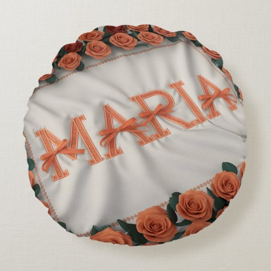 マリアパーソナライズされたウィズオレンジバラ ラウンドクッション (正面)