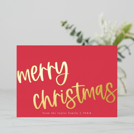 マリアレッドピンクゴールドフォイルファミリーメリークリスマス 箔シーズンカード (立ち正面)