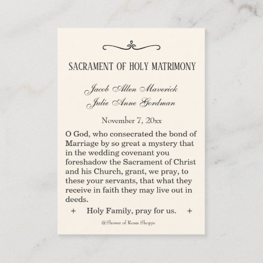 マリアンカトリック結婚式の引き出物ホリーカード 名刺 (裏面)