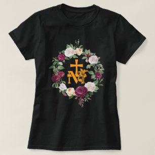 マリアンカトリックM&信仰十字宗教フローラ Tシャツ