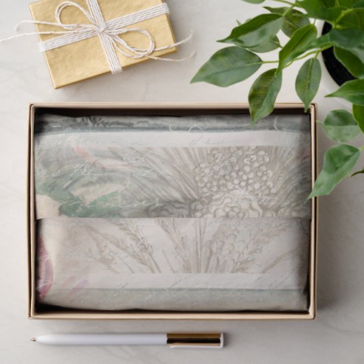 マリアントワネットピンクの水彩花が切り離される 薄葉紙 (ギフト)