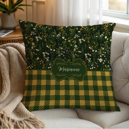 マリアンヌダークデイジーフローラプレイド クッション