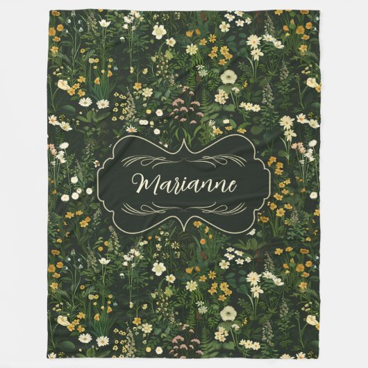 マリアンヌダークデイジーフローラ フリースブランケット (正面)