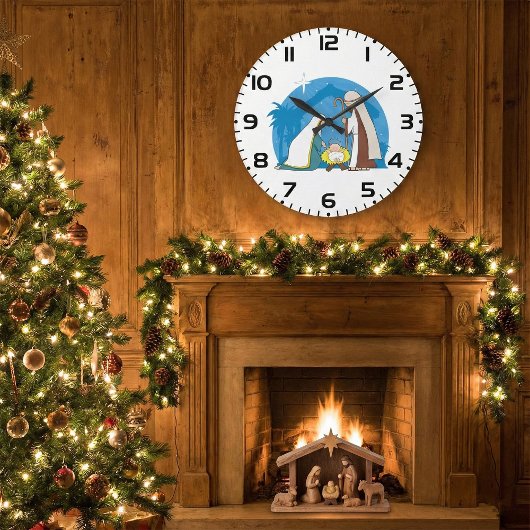 マリア、ヨセフ、赤ちゃんイエスの降誕の情景 ラージ壁時計