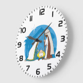 マリア、ヨセフ、赤ちゃんイエスの降誕の情景 ラージ壁時計 (傾斜)