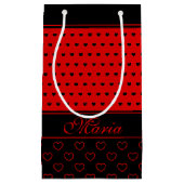 マリア-名前をカスタムする、赤、黒のハート スモールペーパーバッグ (正面)