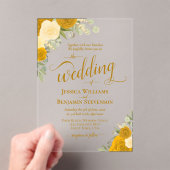 マリエレガントゴールド&バターイエローローズ結婚ズ アクリル招待状 (インサイチュ (ポータブル))