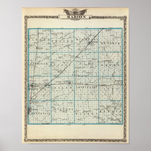 マリオン郡の地図 ポスター (正面)