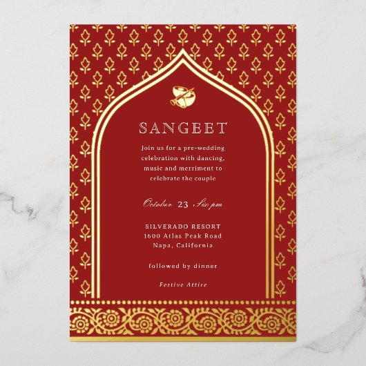 マリゴルドフラワーインディアンフローラサンゲエ金ゴールド 箔招待状 (正面)