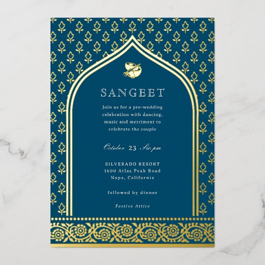 マリゴルドフラワーインディアンフローラサンゲエ金ゴールド 箔招待状 (正面)