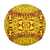 マリゴールズイエロー&レッドヴィンテージ万華鏡のように千変万化するパターン 野球ボール (正面)