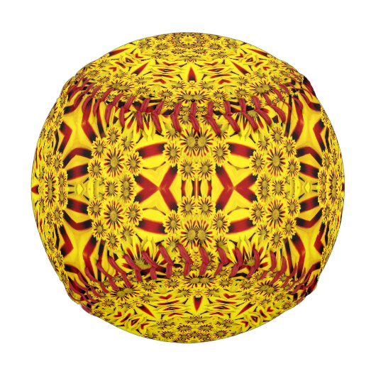 マリゴールズイエロー&レッドヴィンテージ万華鏡のように千変万化するパターン 野球ボール (正面)