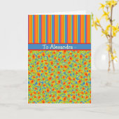 マリゴールズ、ストライプ10月の誕生日、個人設定 カード (黄色い花)