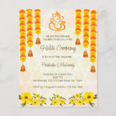 マリゴールドかわいいインディアンガールハルディ予算招待状 (裏面)