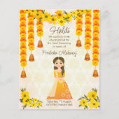 マリゴールドかわいいインディアンガールハルディ予算招待状 (正面)