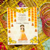 マリゴールドかわいいインディアンガールハルディ予算招待状