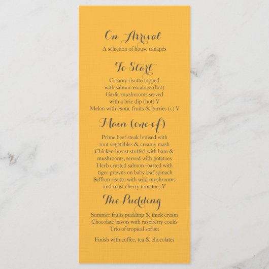 マリゴールドのスタイル結婚化された芸術のディナーメニュー メニュー (裏面)