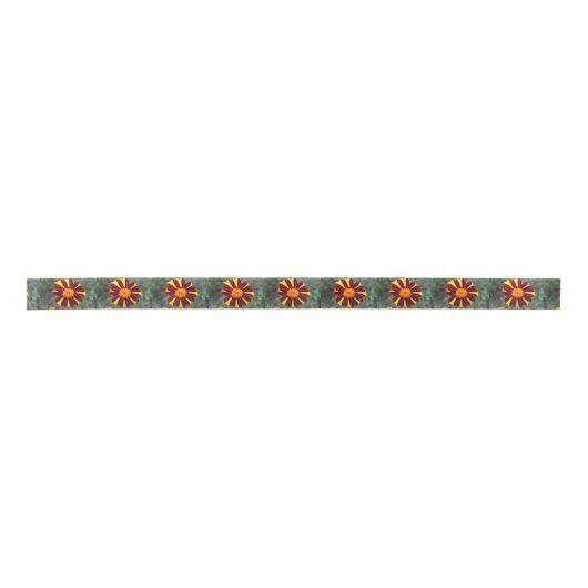 マリゴールドのベルベット豊かな赤い黄色の花 サテンリボン (正面)