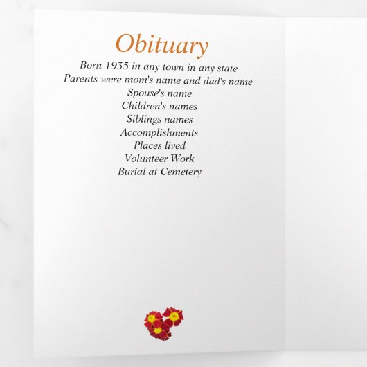 マリゴールドの背景にある記念写真4枚 三つ折り案内状 (内部最初)