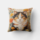 マリゴールドの花が咲く美しい三毛猫 クッション (裏面)