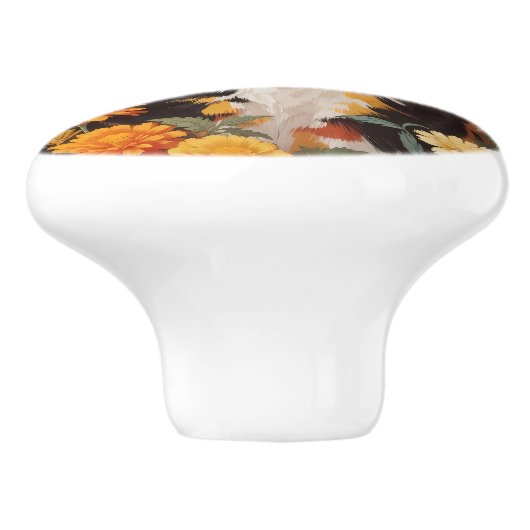 マリゴールドの花が咲く美しい三毛猫 セラミックノブ (側面)