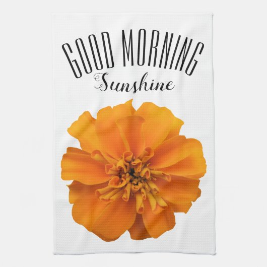 マリゴールドの花グッドモーニングサンシャイン キッチンタオル (縦)