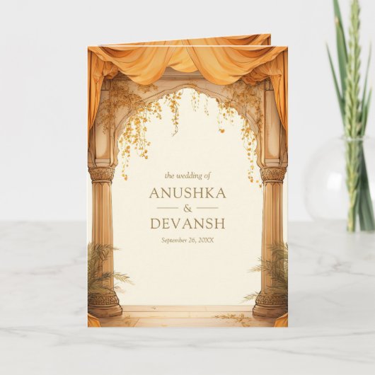 マリゴールドフローライエローサウスインディアンマンダプ結婚ズ 招待状 (正面)