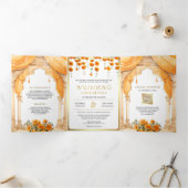 マリゴールドフローラサウスインディアンマンダプヒンドー結婚ズ 三つ折り招待状 (内部)