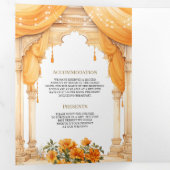 マリゴールドフローラサウスインディアンマンダプヒンドー結婚ズ 三つ折り招待状 (内部最初)