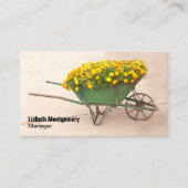 マリゴールド充填ヴィンテージ手押し車の気に芝生 名刺 (正面)
