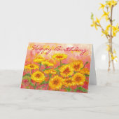 マリゴールド秋の花の水色誕生日カード カード (黄色い花)