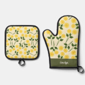 マリゴールド花グリーン葉名前をカスタムする 鍋つかみ&鍋敷きセット (正面)